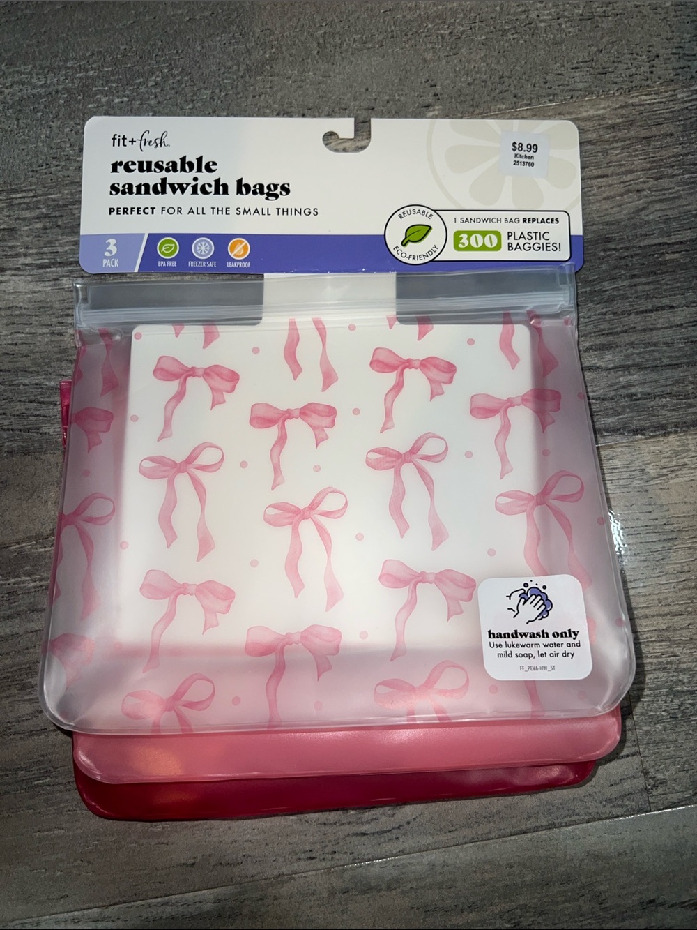 Pink Reusable Sandwich Bags - 3 Pack